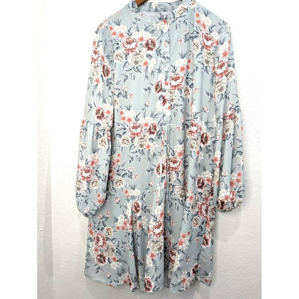 Panache Apparel Green Green Floral Dress Womens Size L Boho Cottage Adjust Waist